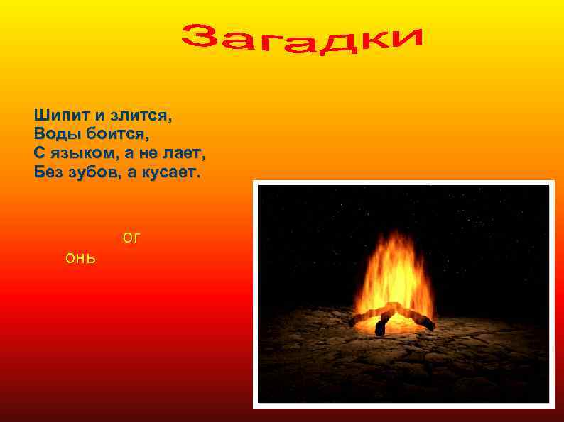 Шипит и злится, Воды боится, С языком, а не лает, Без зубов, а кусает.