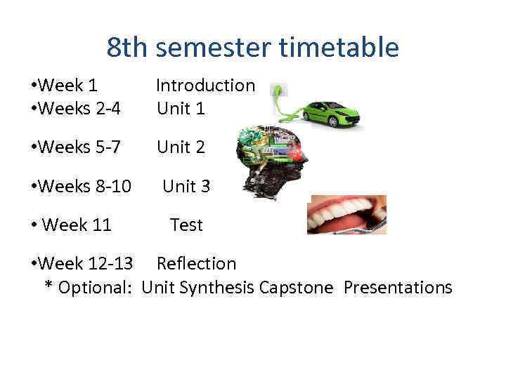 8 th semester timetable • Week 1 • Weeks 2 -4 Introduction Unit 1