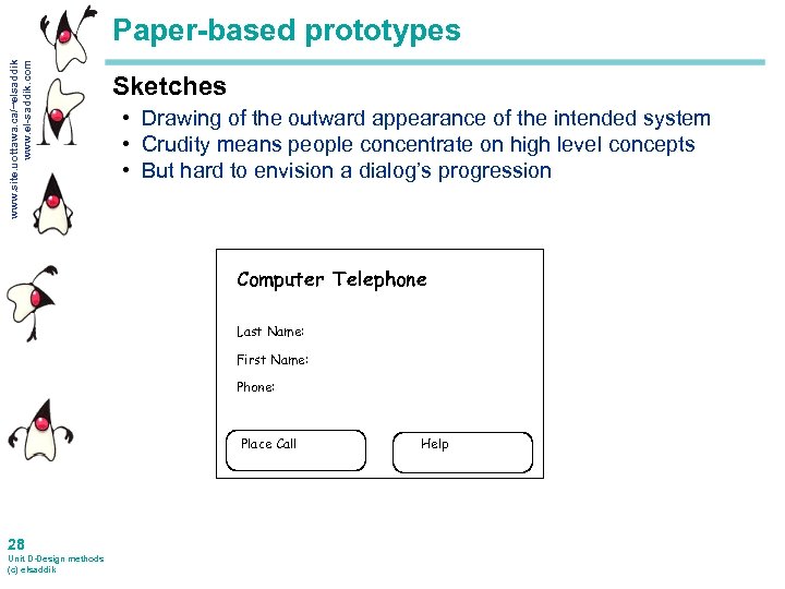www. site. uottawa. ca/~elsaddik www. el-saddik. com Paper-based prototypes Sketches • Drawing of the
