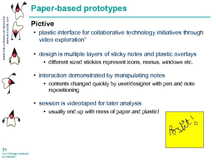 www. site. uottawa. ca/~elsaddik www. el-saddik. com Paper-based prototypes Pictive • plastic interface for