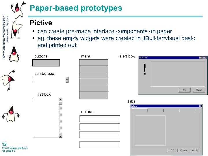 www. site. uottawa. ca/~elsaddik www. el-saddik. com Paper-based prototypes Pictive • can create pre-made