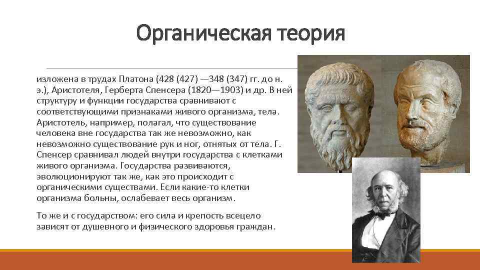 Органическая теория изложена в трудах Платона (428 (427) — 348 (347) гг. до н.