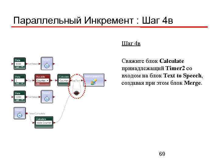 Параллельный Инкремент : Шаг 4 в Свяжите блок Calculate принадлежащий Timer 2 со входом