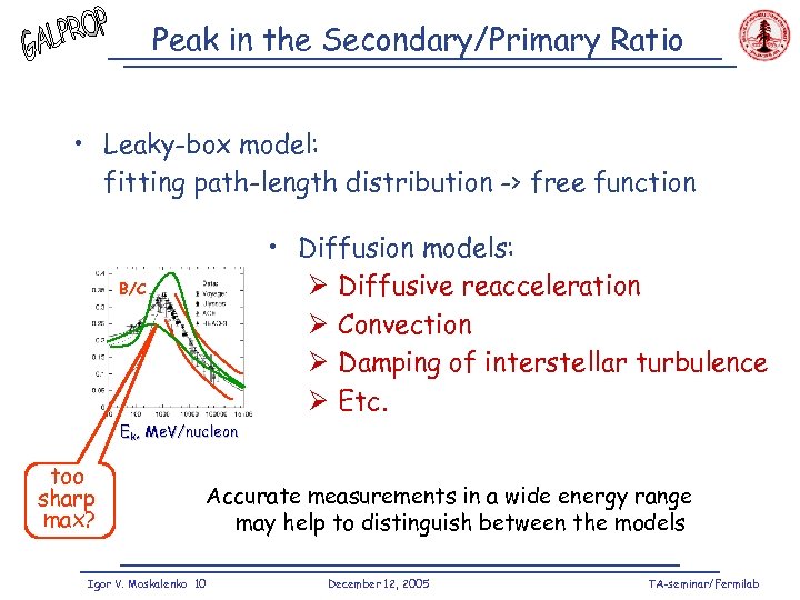 Peak in the Secondary/Primary Ratio • Leaky-box model: fitting path-length distribution -> free function