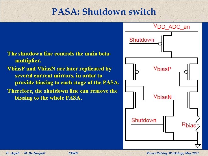 PASA: Shutdown switch The shutdown line controls the main betamultiplier. Vbias. P and Vbias.