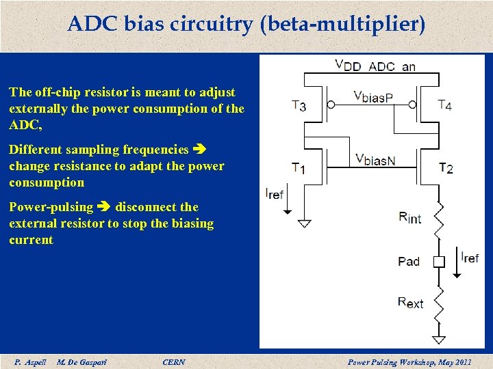 ADC bias circuitry (beta-multiplier) The off-chip resistor is meant to adjust externally the power