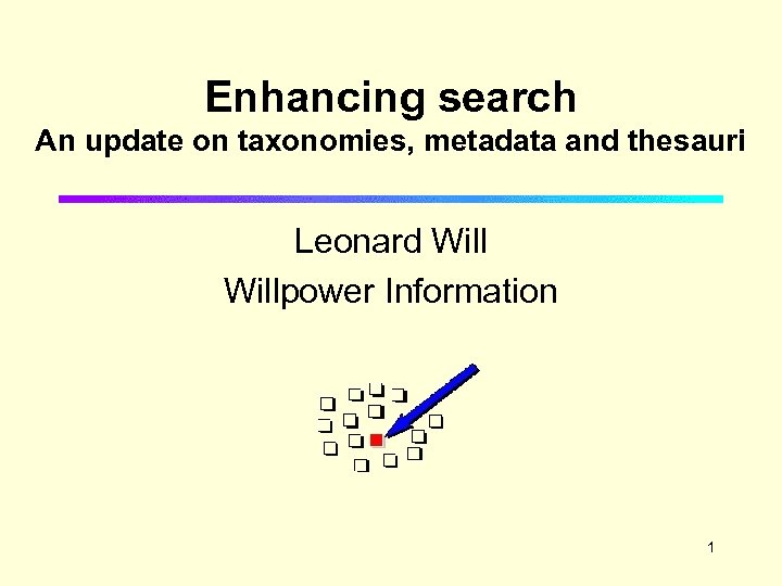 Enhancing search An update on taxonomies, metadata and thesauri Leonard Willpower Information 1 