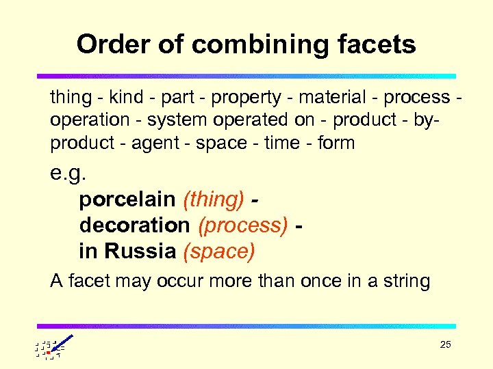 Order of combining facets thing - kind - part - property - material -