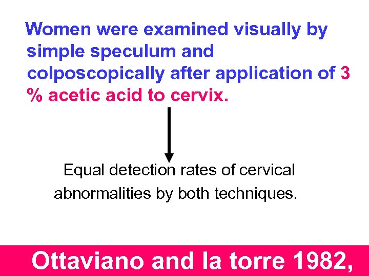 Women were examined visually by simple speculum and colposcopically after application of 3 %
