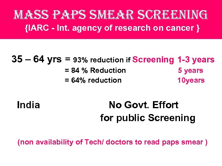 mass paps smear screening {IARC - Int. agency of research on cancer } 35
