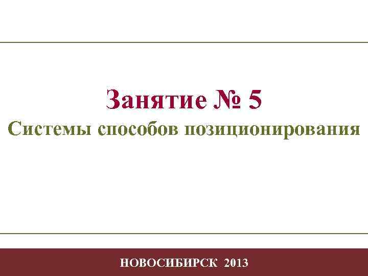 Занятие № 5 Системы способов позиционирования Творчество в профессиональной деятельности -1 НОВОСИБИРСК 2013 