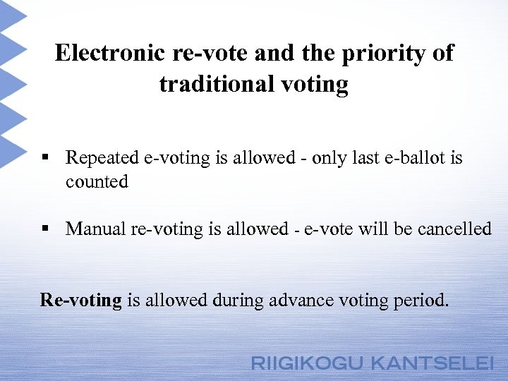 Electronic re-vote and the priority of traditional voting § Repeated e-voting is allowed -
