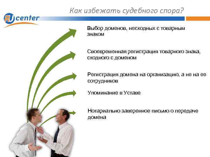 Как избежать судебного спора? Выбор доменов, несходных с товарным знаком Своевременная регистрация товарного знака,