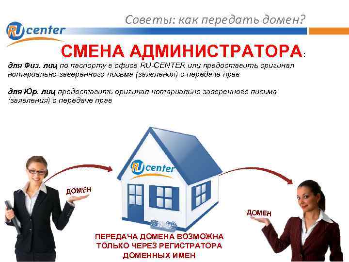 Советы: как передать домен? СМЕНА АДМИНИСТРАТОРА: для Физ. лиц по паспорту в офисе RU-CENTER