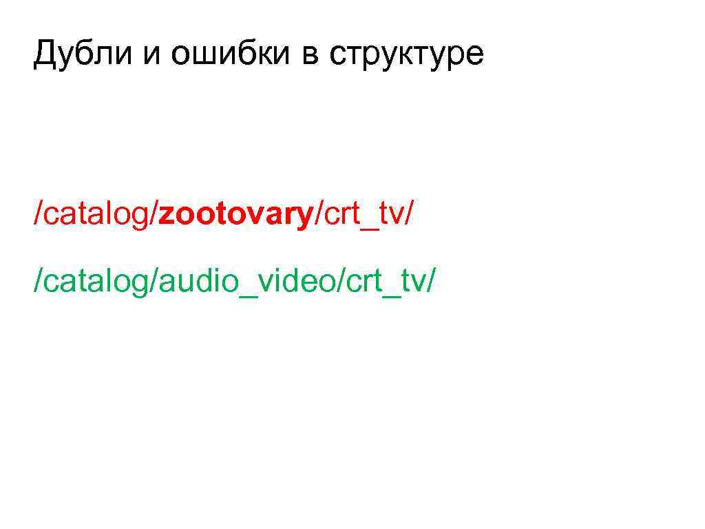 Дубли и ошибки в структуре /catalog/zootovary/crt_tv/ /catalog/audio_video/crt_tv/ 