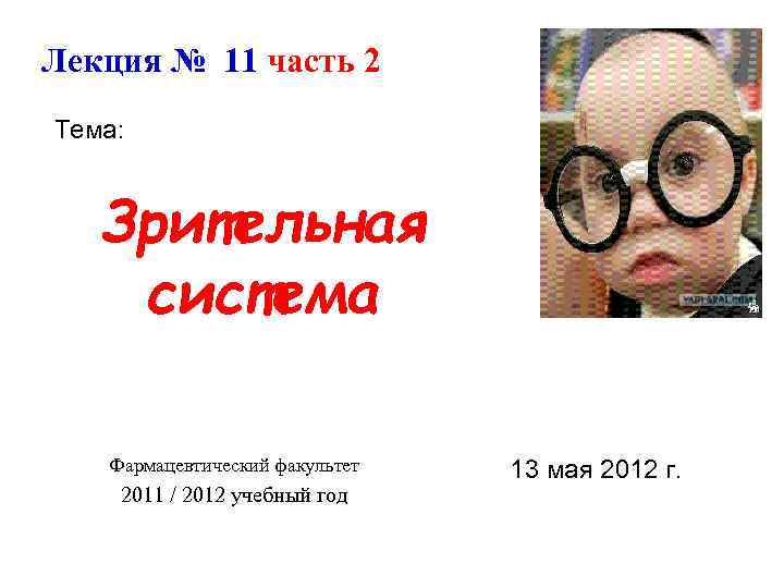 Лекция № 11 часть 2 Тема: Зрительная система Фармацевтический факультет 2011 / 2012 учебный