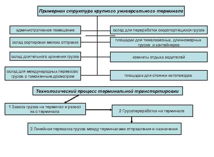 Примерная структура крупного универсального терминала административное помещение склад для переработки скоропортящихся грузов склад сортировки