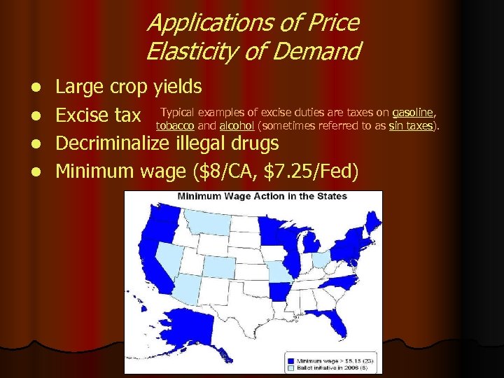 Applications of Price Elasticity of Demand Large crop yields Typical examples of excise duties