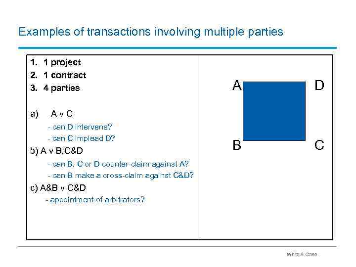 Examples of transactions involving multiple parties 1. 1 project 2. 1 contract 3. 4