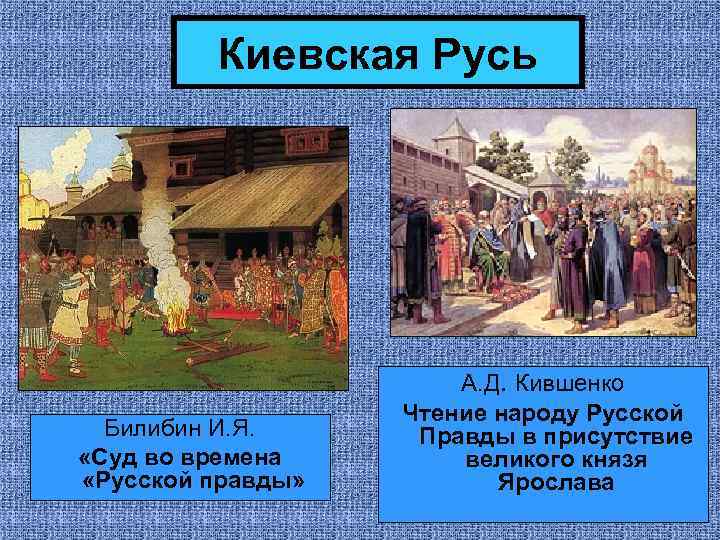 Киевская Русь Билибин И. Я. «Суд во времена «Русской правды» А. Д. Кившенко Чтение