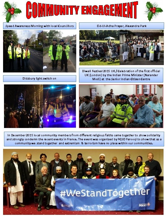 Speed Awareness Morning with local Councillors Eid-Ul-Adha Prayer, Alexandra Park Didsbury light switch on