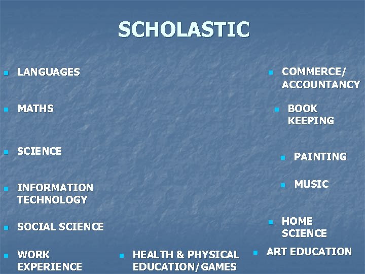 SCHOLASTIC n LANGUAGES n MATHS n SCIENCE n n n BOOK KEEPING n n