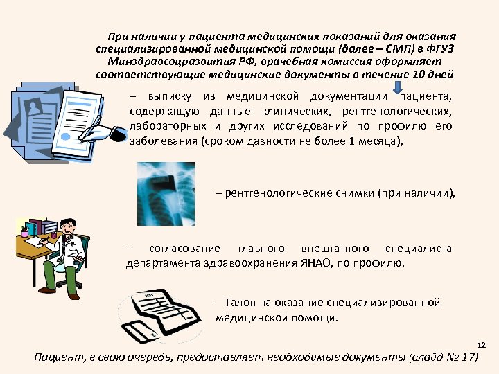 При наличии у пациента медицинских показаний для оказания специализированной медицинской помощи (далее – СМП)