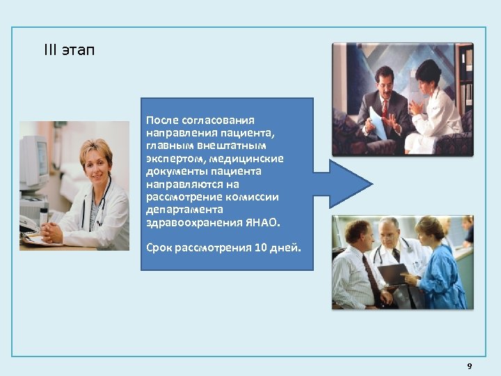 III этап После согласования направления пациента, главным внештатным экспертом, медицинские документы пациента направляются на