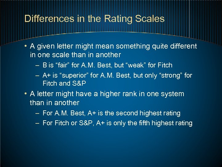 Differences in the Rating Scales • A given letter might mean something quite different