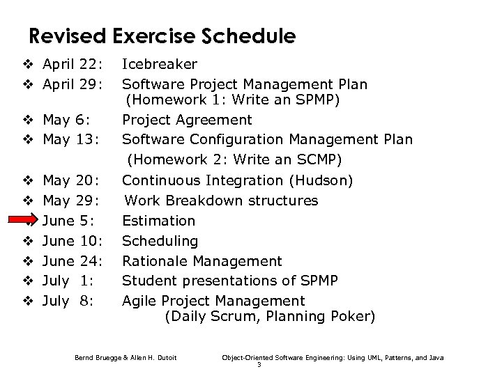 Revised Exercise Schedule April 22: April 29: May 6: May 13: May 20: May