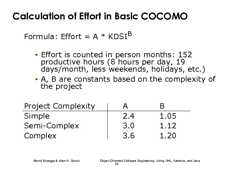 Calculation of Effort in Basic COCOMO Formula: Effort = A * KDSIB • Effort