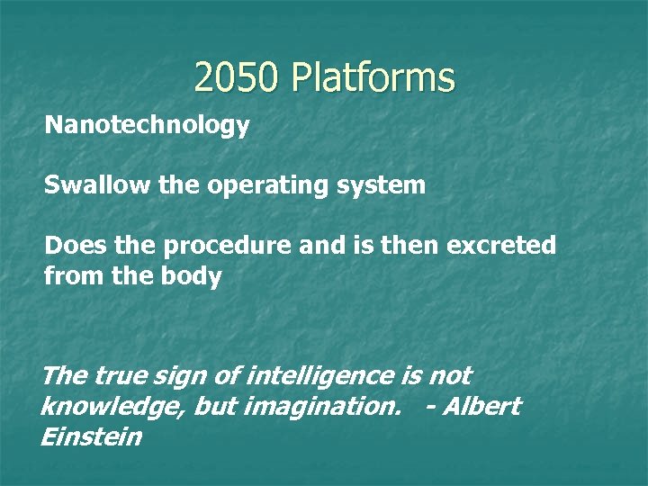 2050 Platforms Nanotechnology Swallow the operating system Does the procedure and is then excreted