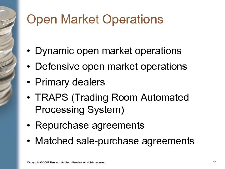 Open Market Operations • Dynamic open market operations • Defensive open market operations •