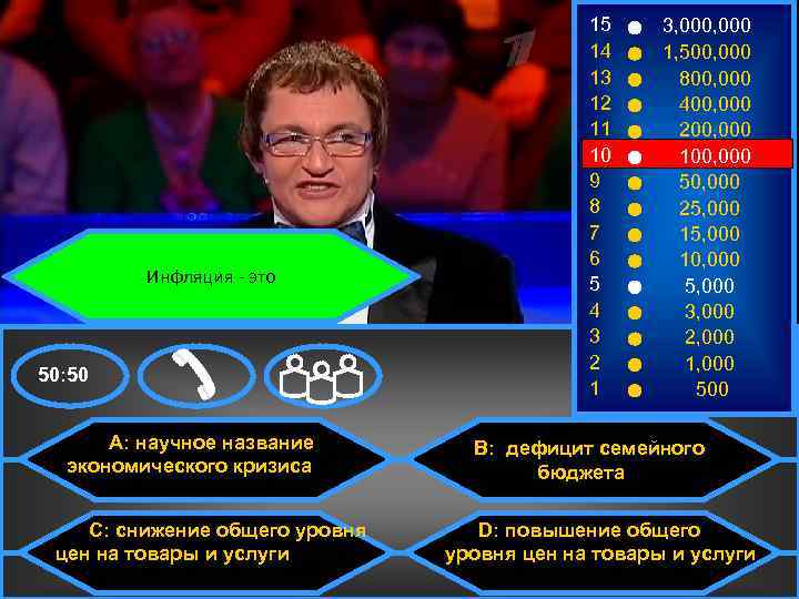 Инфляция - это 50: 50 A: научное название экономического кризиса C: снижение общего уровня