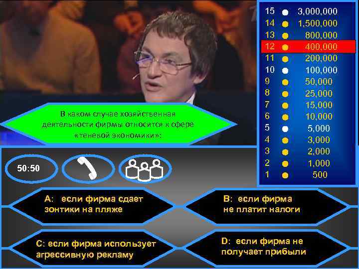 В каком случае хозяйственная деятельности фирмы относится к сфере «теневой экономики» : 50: 50