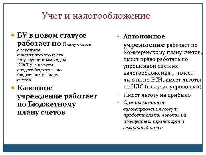 Учет и налогообложение БУ в новом статусе работает по Плану счетов с ведением аналитического
