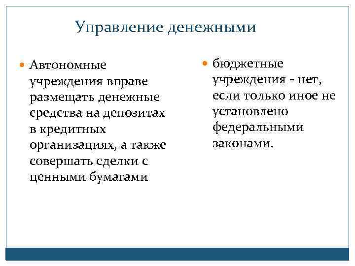 Управление денежными Автономные учреждения вправе размещать денежные средства на депозитах в кредитных организациях, а