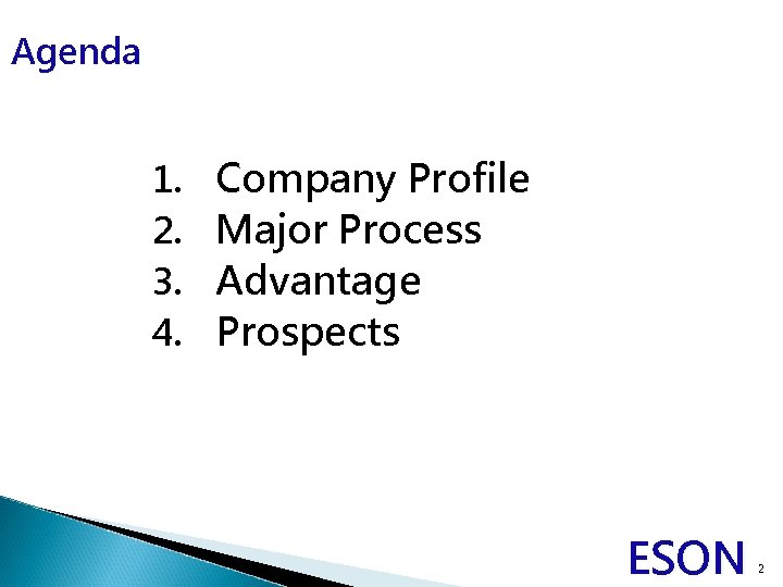 Agenda 1. 2. 3. 4. Company Profile Major Process Advantage Prospects ESON 2 