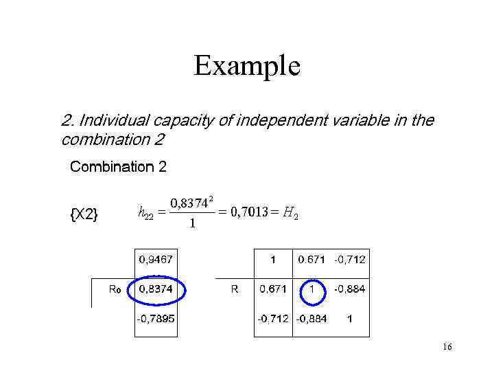 Example 2. Individual capacity of independent variable in the combination 2 16 