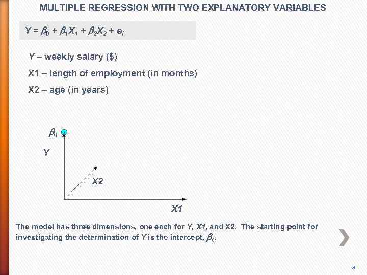 MULTIPLE REGRESSION WITH TWO EXPLANATORY VARIABLES Y = b 0 + b 1 X