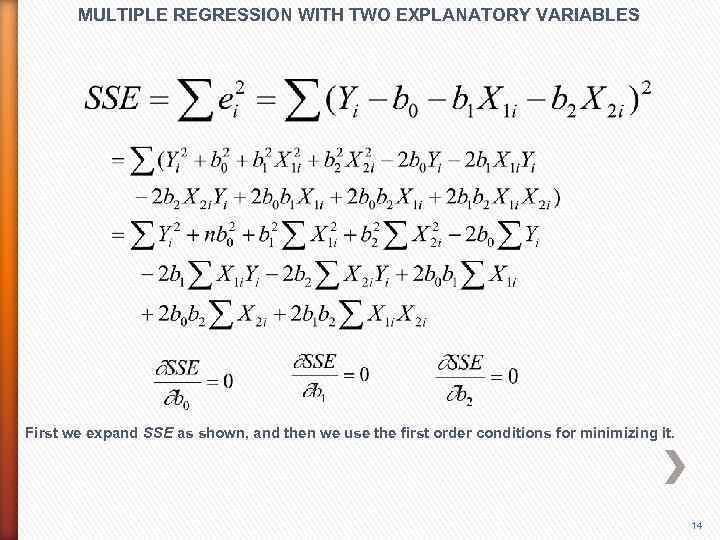 MULTIPLE REGRESSION WITH TWO EXPLANATORY VARIABLES First we expand SSE as shown, and then