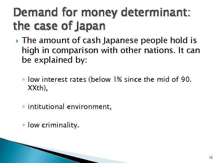 Demand for money determinant: the case of Japan The amount of cash Japanese people