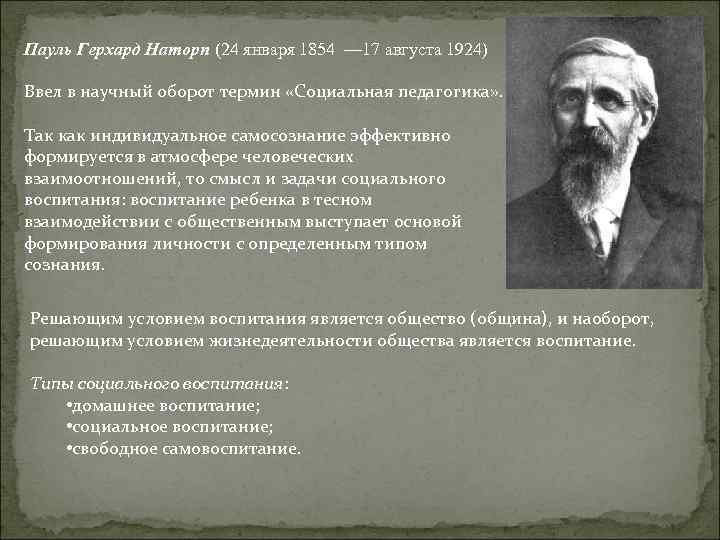 Пауль Герхард Наторп (24 января 1854 — 17 августа 1924) Ввел в научный оборот
