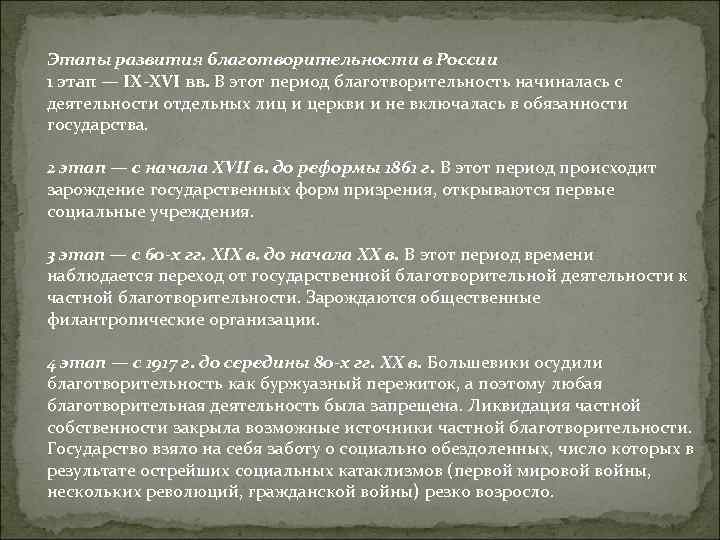 Развитие благотворительности в россии