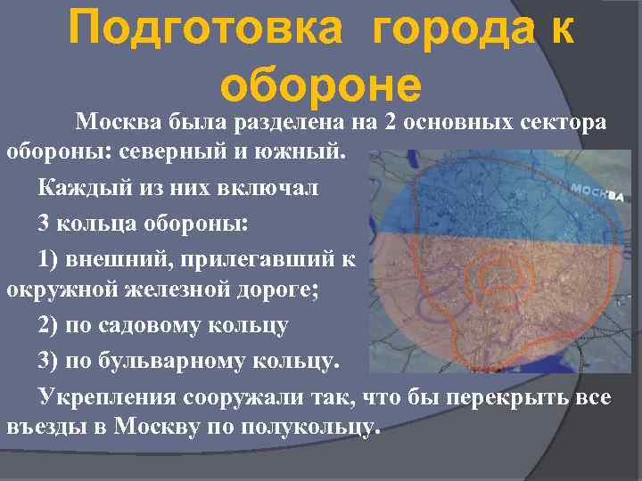 Подготовка города к обороне Москва была разделена на 2 основных сектора обороны: северный и