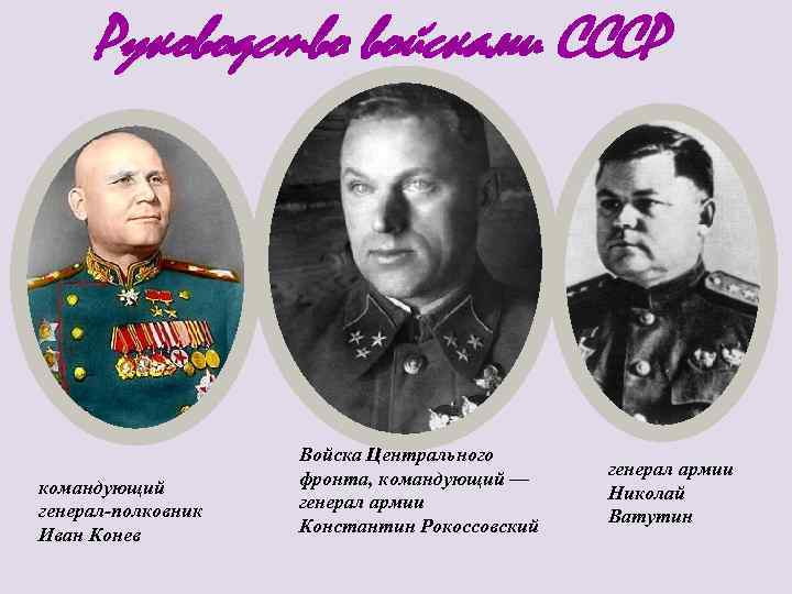 Руководство войсками СССР командующий генерал-полковник Иван Конев Войска Центрального фронта, командующий — генерал армии