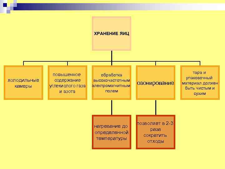 ХРАНЕНИЕ ЯИЦ холодильные камеры повышенное содержание углекислого газа и азота обработка высокочастотным электромагнитным полем
