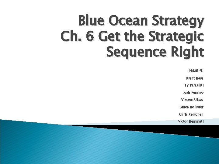 Blue Ocean Strategy Ch. 6 Get the Strategic Sequence Right Team 4: Brent Hare