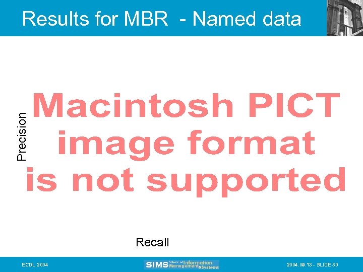 Precision Results for MBR - Named data Recall ECDL 2004. 09. 13 - SLIDE