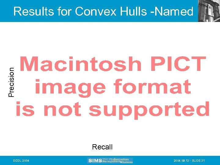 Precision Results for Convex Hulls -Named Recall ECDL 2004. 09. 13 - SLIDE 31
